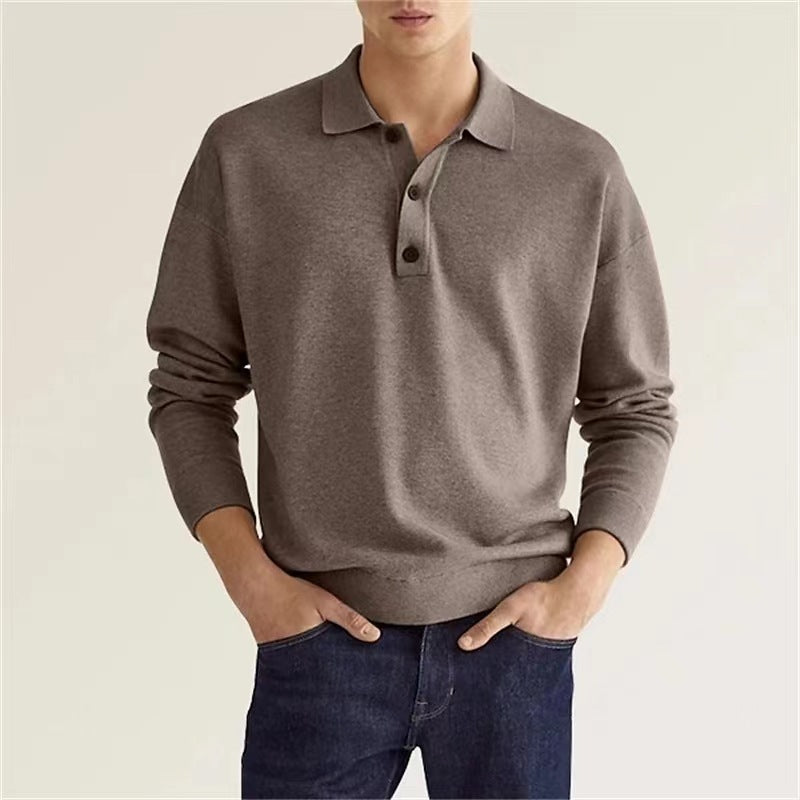 Long sleeve V-neck button down men's casual tops polo shirt