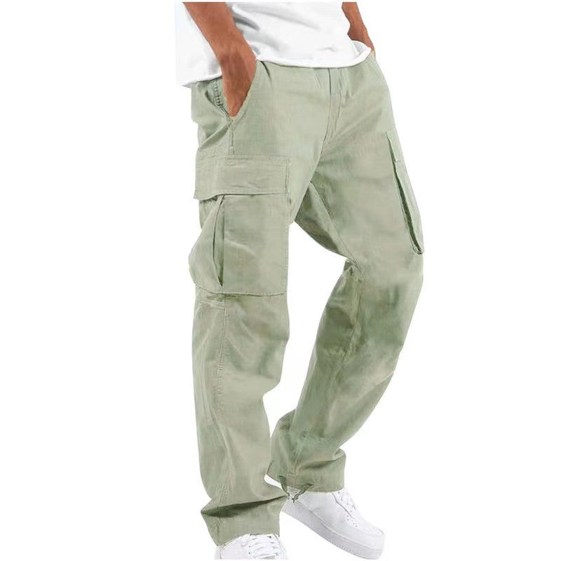 Men's overalls drawstring multi-pocket casual trousers
