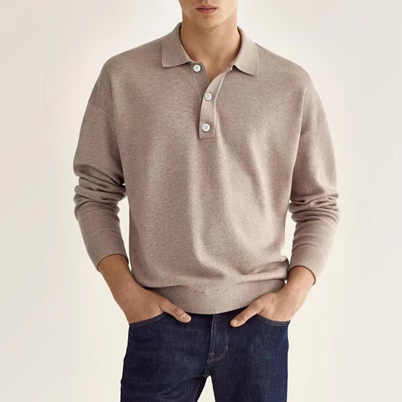 Long sleeve V-neck button down men's casual tops polo shirt