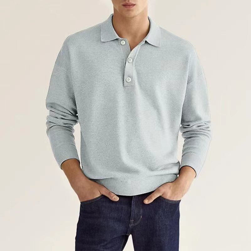 Long sleeve V-neck button down men's casual tops polo shirt