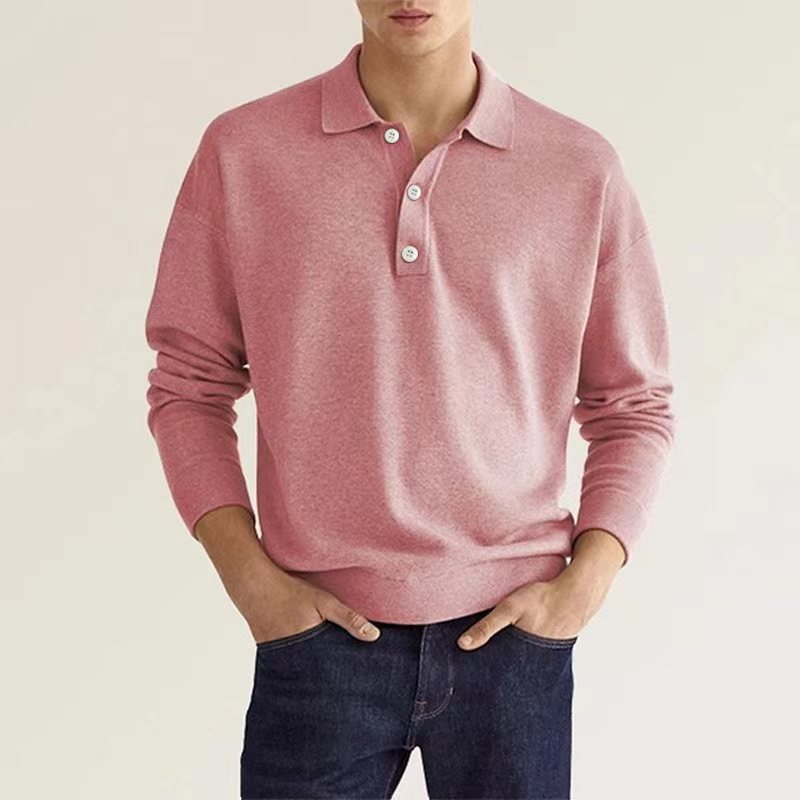 Long sleeve V-neck button down men's casual tops polo shirt