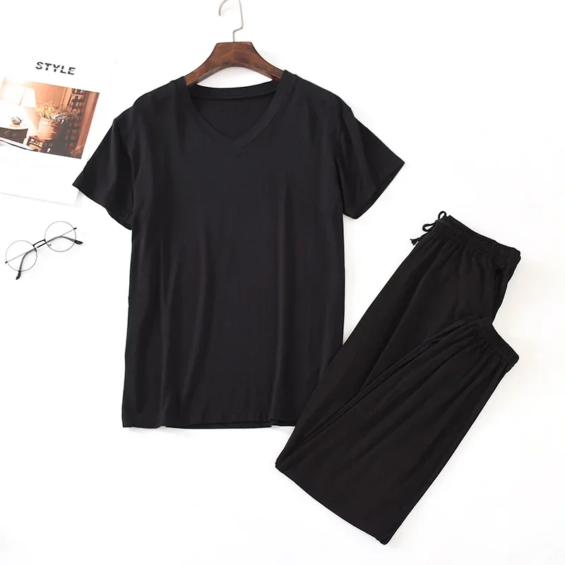 spring and summer men's pajamas suit modal viscose fiber short-sleeved trousers loose large size casual home wear