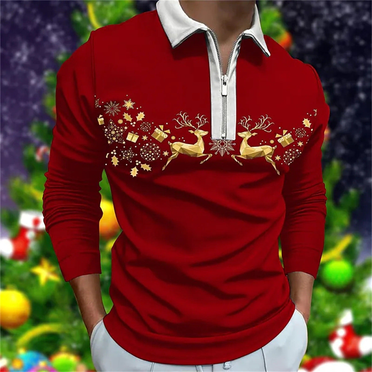 Men's casual lapel long-sleeved polo shirt