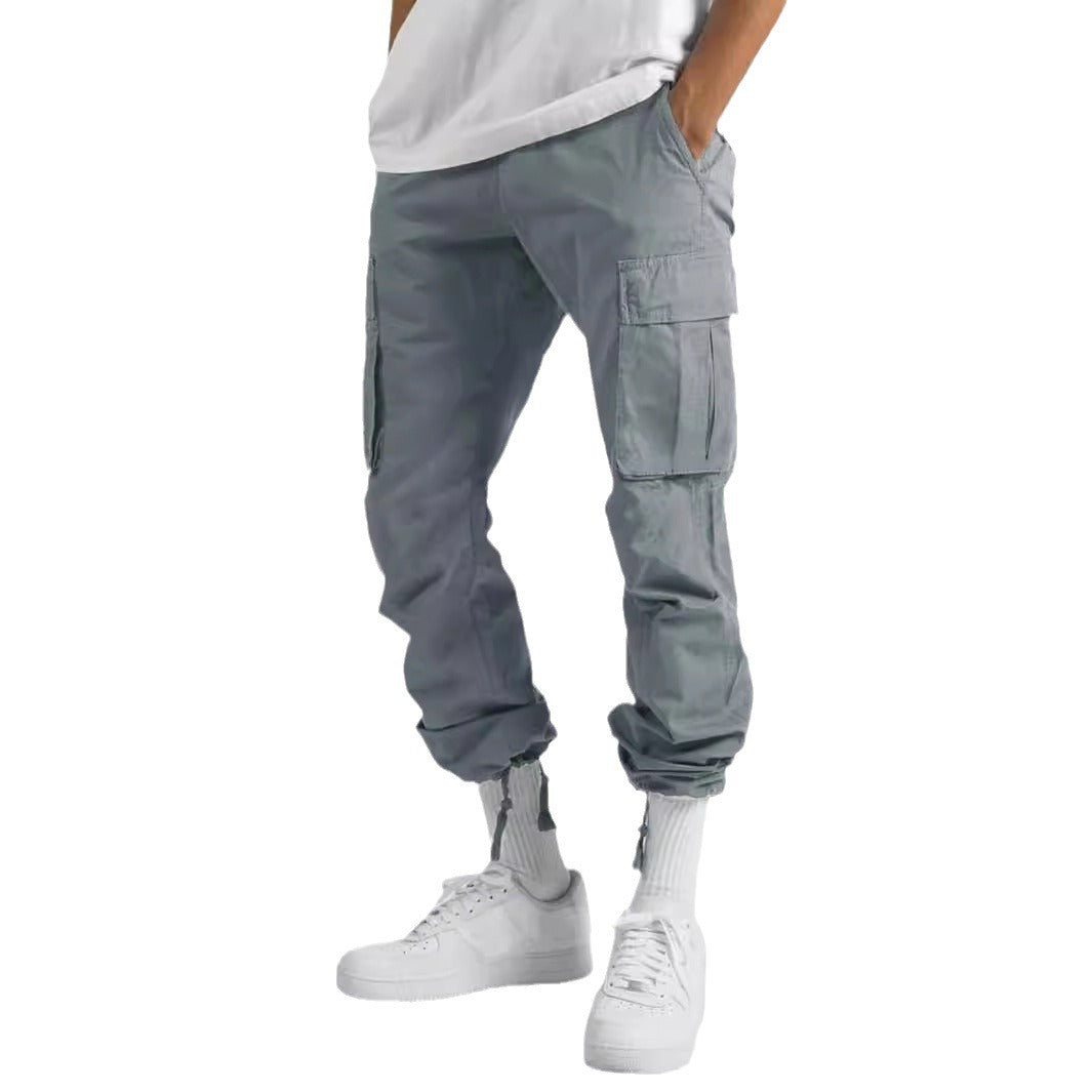 Men's overalls drawstring multi-pocket casual trousers