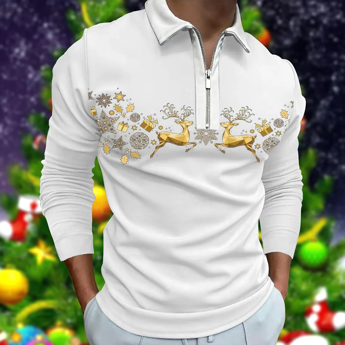 Men's casual lapel long-sleeved polo shirt