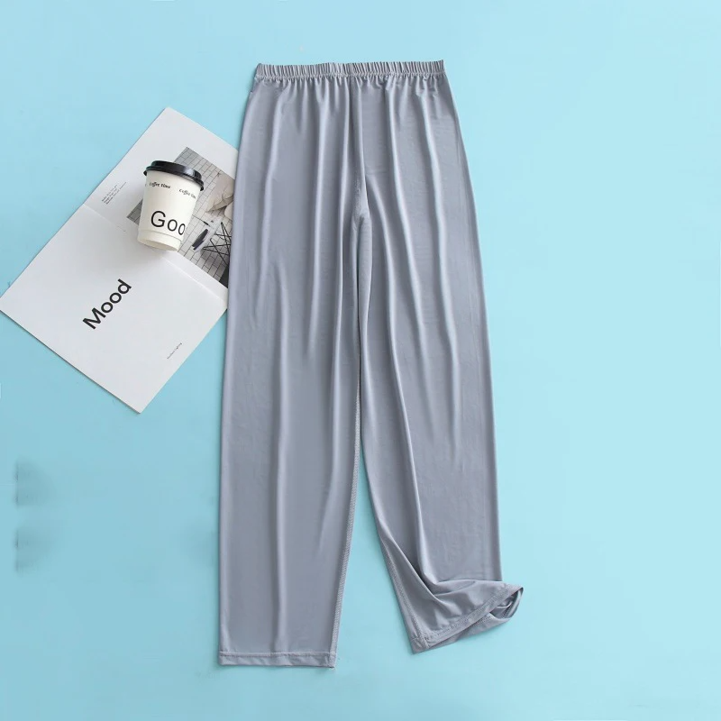 Large Size Men Ice Silk Pajamas Solid Shirt & Pants 2Pcs Pijamas Sleep Set Thin Home Clothing Sleepwear Summer Nightwear Suit