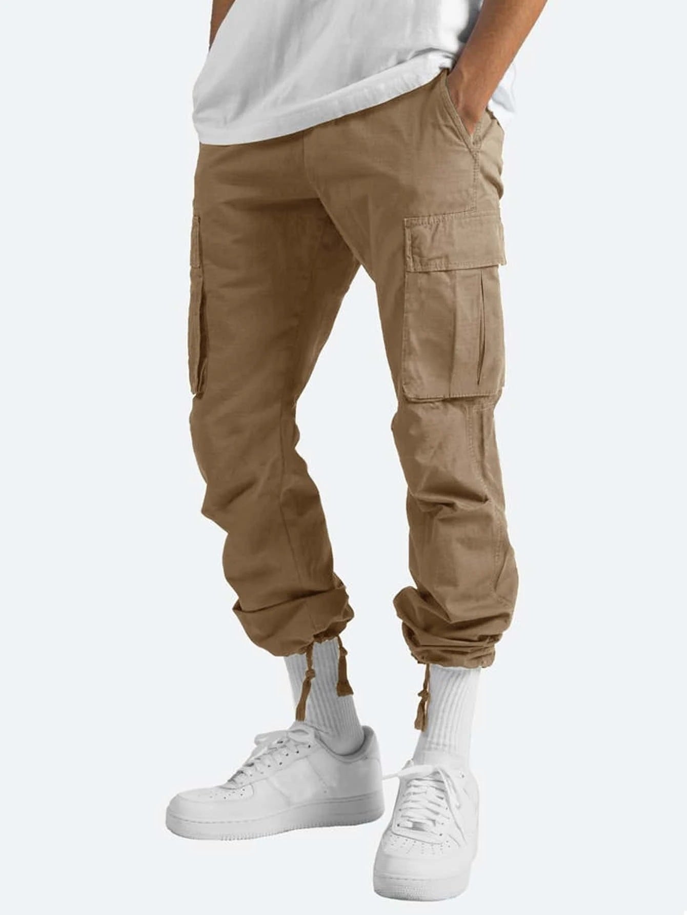 Men's overalls drawstring multi-pocket casual trousers
