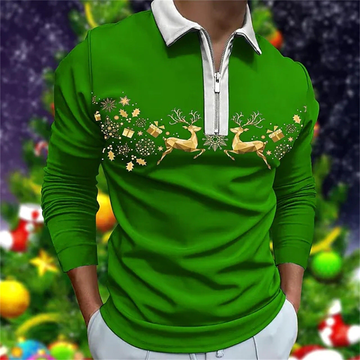 Men's casual lapel long-sleeved polo shirt