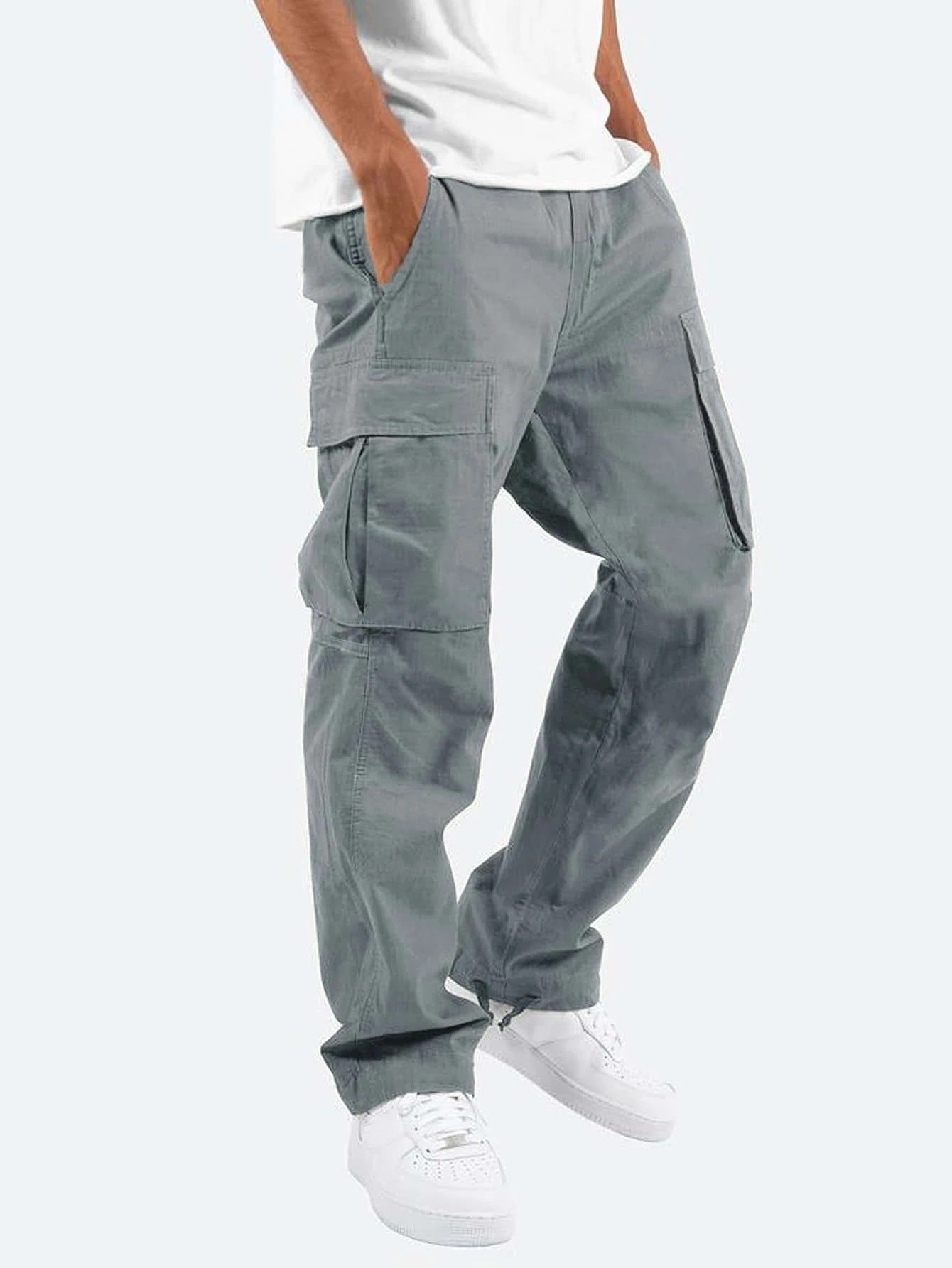 Men's overalls drawstring multi-pocket casual trousers