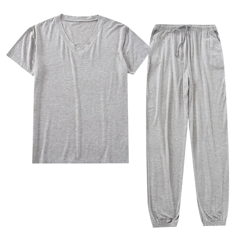 spring and summer men's pajamas suit modal viscose fiber short-sleeved trousers loose large size casual home wear