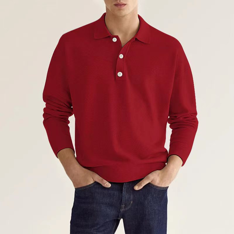 Long sleeve V-neck button down men's casual tops polo shirt