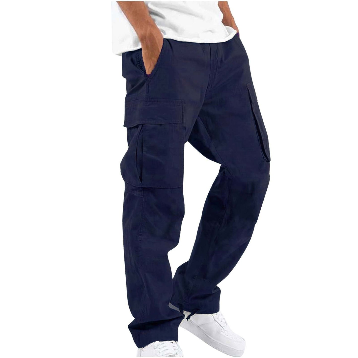 Men's overalls drawstring multi-pocket casual trousers