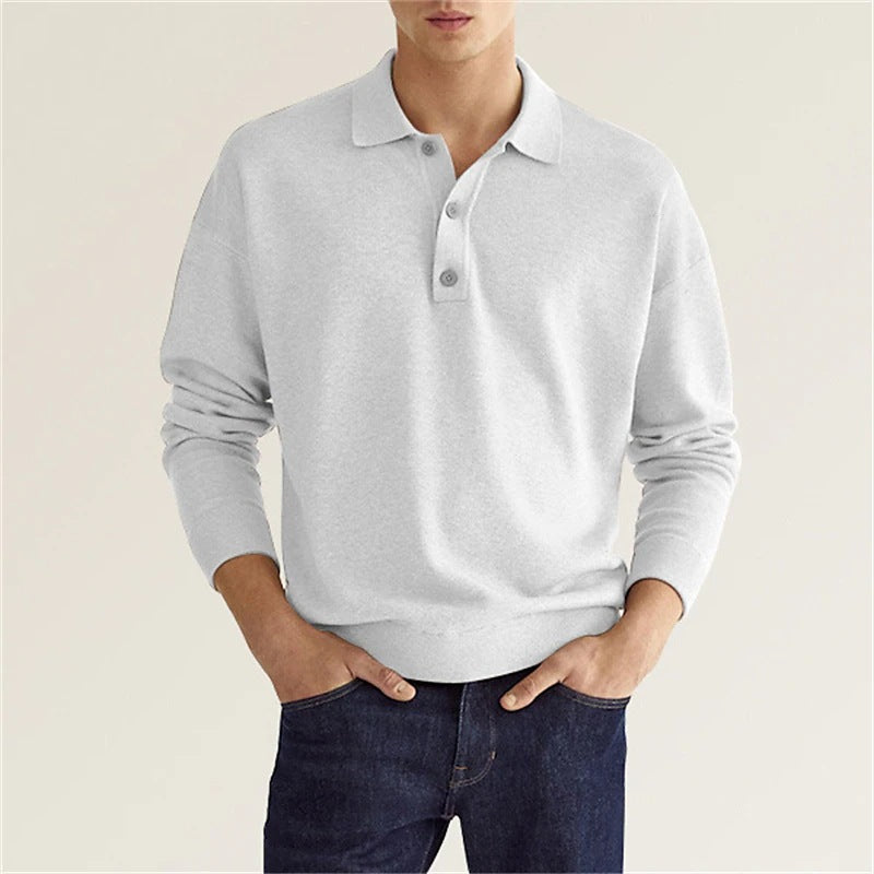 Long sleeve V-neck button down men's casual tops polo shirt