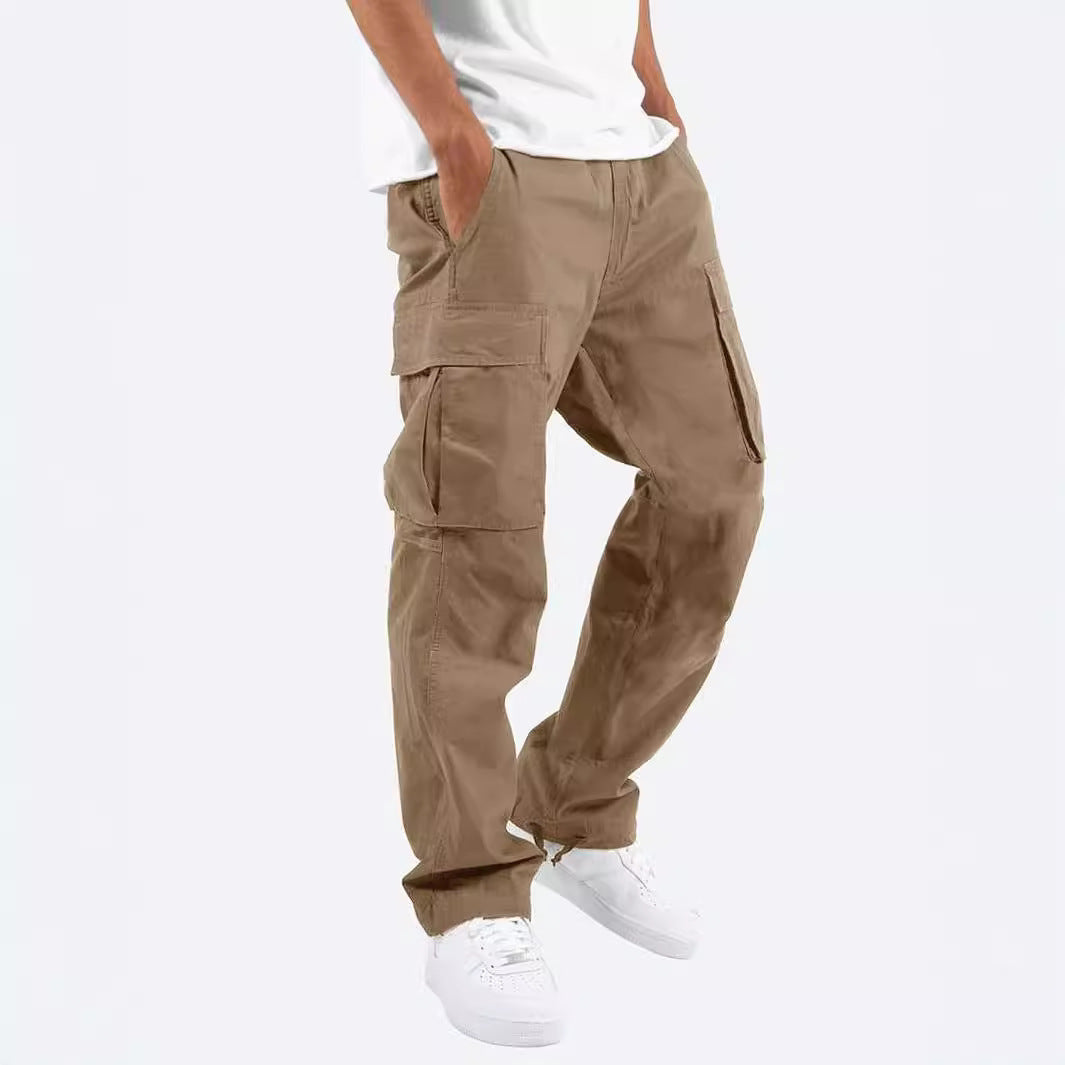 Men's overalls drawstring multi-pocket casual trousers