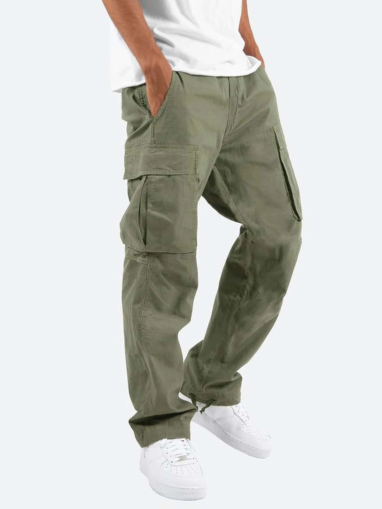 Men's overalls drawstring multi-pocket casual trousers