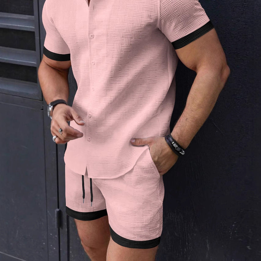 Shorts with multiple pockets, drawstring men's striped beach pants