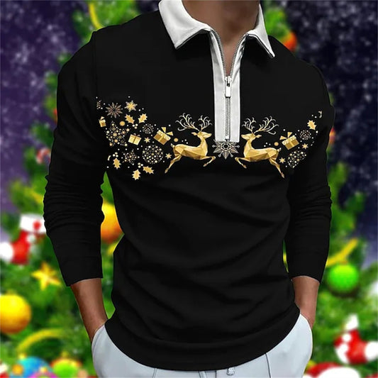 Men's casual lapel long-sleeved polo shirt