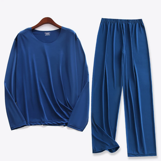 Large Size Men Ice Silk Pajamas Solid Shirt & Pants 2Pcs Pijamas Sleep Set Thin Home Clothing Sleepwear Summer Nightwear Suit