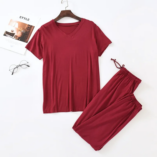 spring and summer men's pajamas suit modal viscose fiber short-sleeved trousers loose large size casual home wear