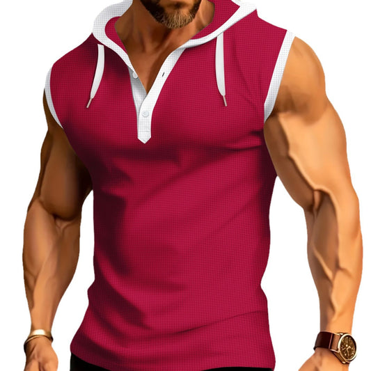 Fashion Plaid Short Sleeve Hooded Zipper Cardigan T-shirt Sleeveless T-shirt Men's Tops