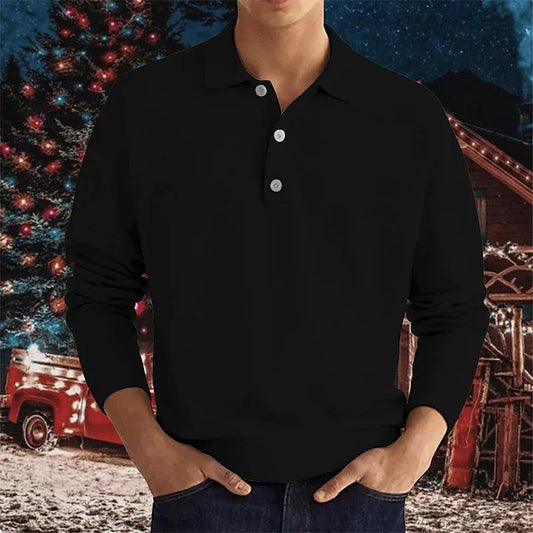 Long sleeve V-neck button down men's casual tops polo shirt